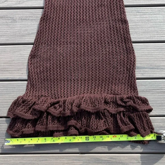 Brown Fishnet; Slip On; Swim Cover Dress; Spaghetti Straps; Ruffled Bottom; L - Picture 8 of 10